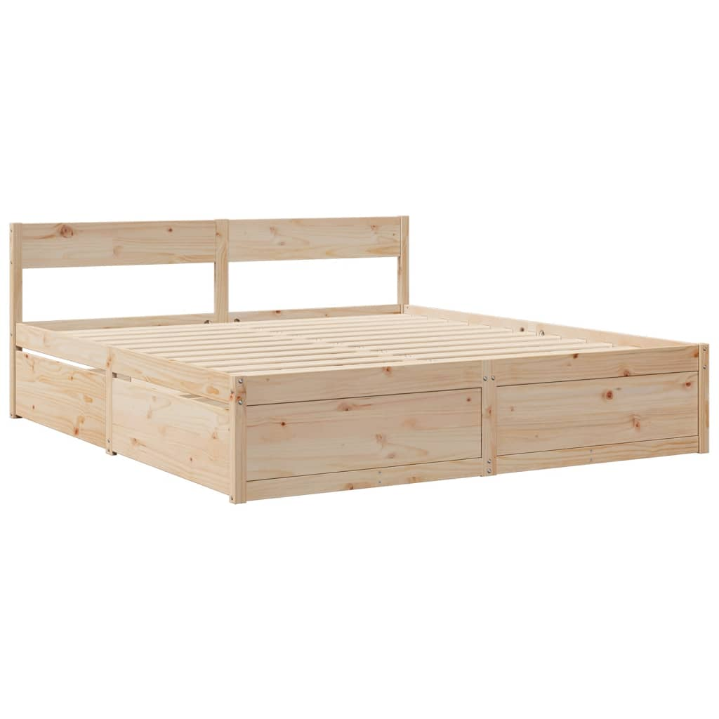 vidaXL Super King Bed with Drawers & Mattress 180x200 cm - Solid Pine Wood Finish - BEYRUN