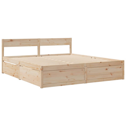 vidaXL Super King Bed with Drawers & Mattress 180x200 cm - Solid Pine Wood Finish - BEYRUN