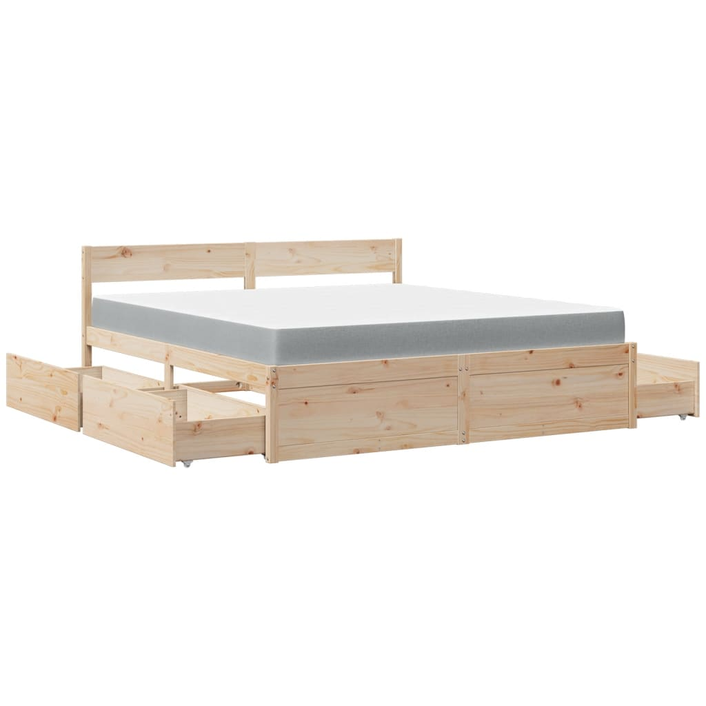 vidaXL Super King Bed with Drawers & Mattress 180x200 cm - Solid Pine Wood Finish - BEYRUN