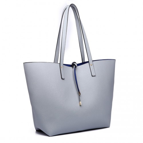 Miss Lulu Women's Reversible Contrast Shopper Tote Bag - Elegant Grey - Versatile 2-in-1 Design - BEYRUN