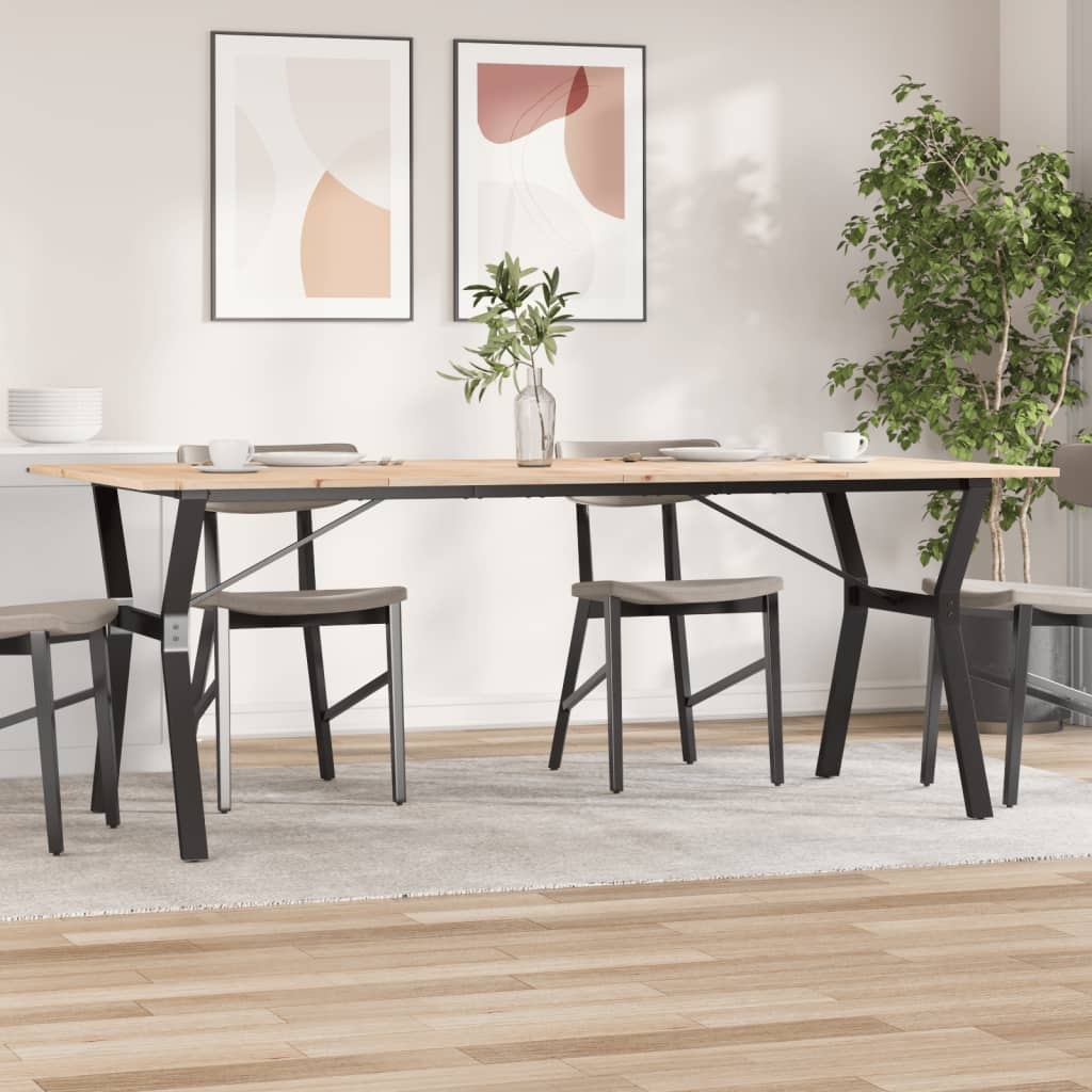 vidaXL Rustic Solid Pine Wood Dining Table with Y-Frame Cast Iron Base, 200x100x75 cm - Sturdy and Stylish - BEYRUN