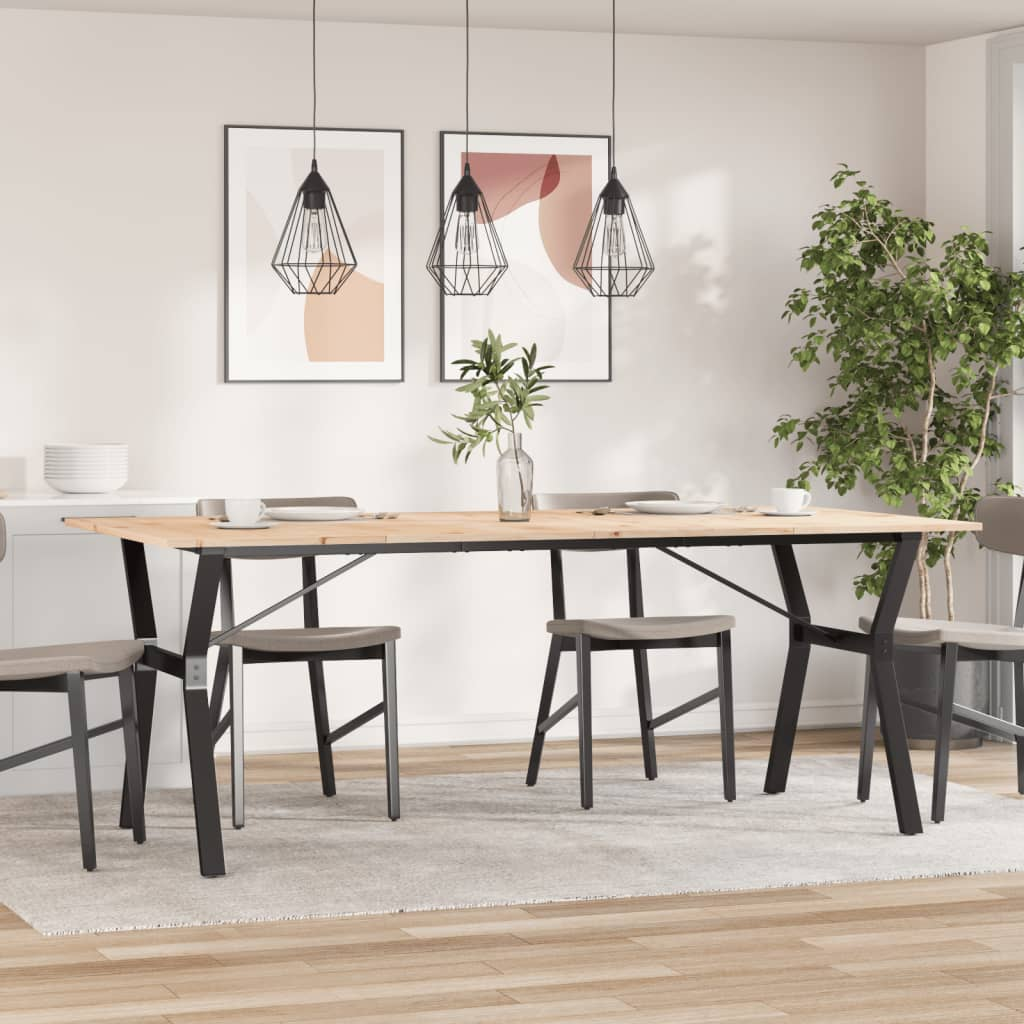 vidaXL Rustic Solid Pine Wood Dining Table with Y-Frame Cast Iron Base, 200x100x75 cm - Sturdy and Stylish - BEYRUN