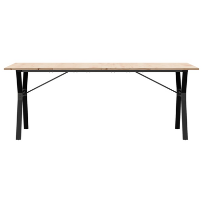 vidaXL Rustic Solid Pine Wood Dining Table with Y-Frame Cast Iron Base, 200x100x75 cm - Sturdy and Stylish - BEYRUN