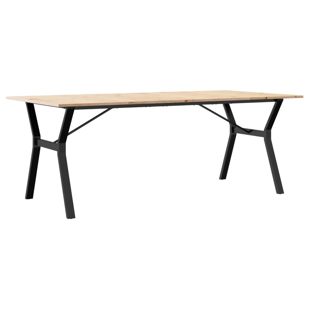 vidaXL Rustic Solid Pine Wood Dining Table with Y-Frame Cast Iron Base, 200x100x75 cm - Sturdy and Stylish - BEYRUN