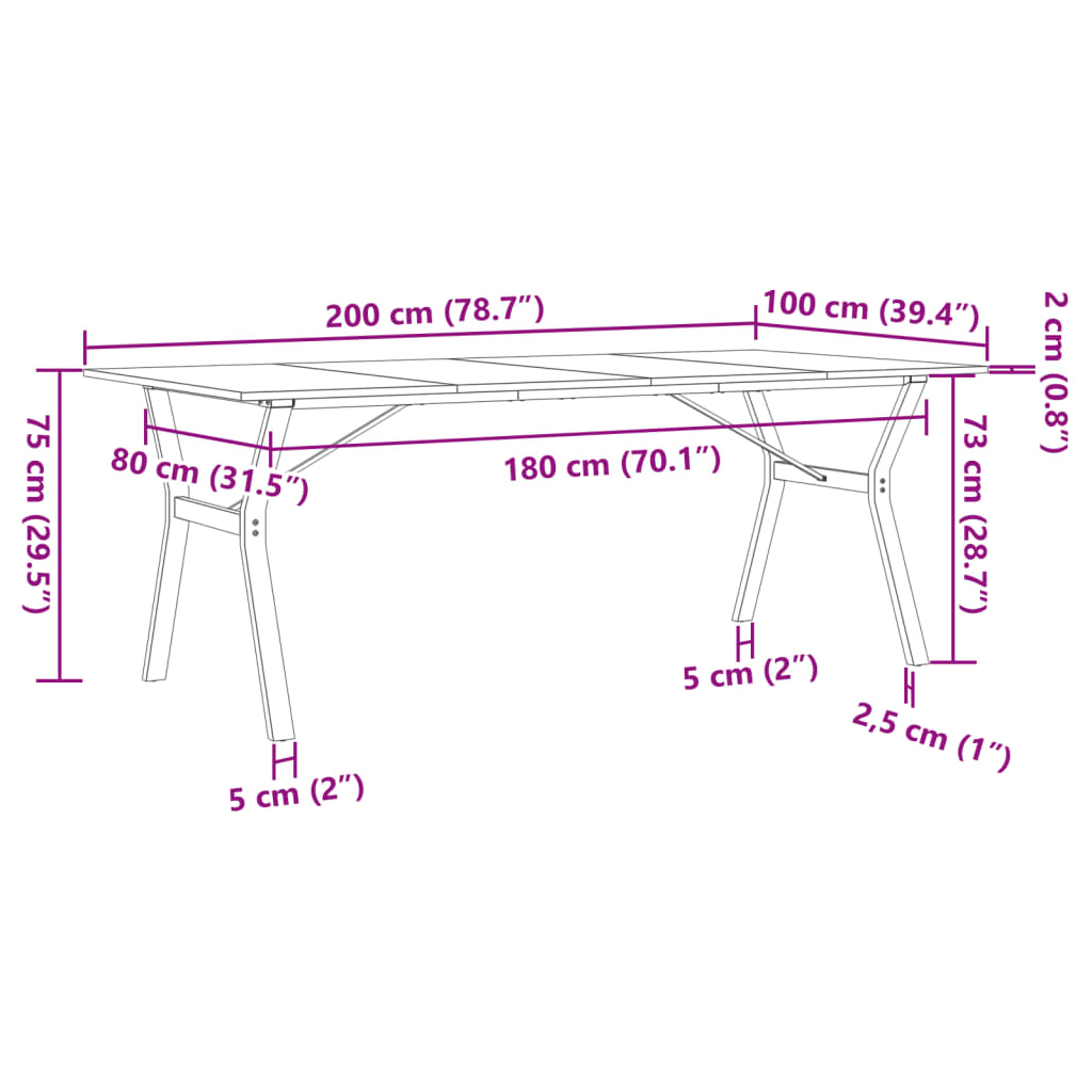 vidaXL Rustic Solid Pine Wood Dining Table with Y-Frame Cast Iron Base, 200x100x75 cm - Sturdy and Stylish - BEYRUN