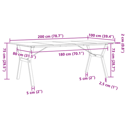 vidaXL Rustic Solid Pine Wood Dining Table with Y-Frame Cast Iron Base, 200x100x75 cm - Sturdy and Stylish - BEYRUN