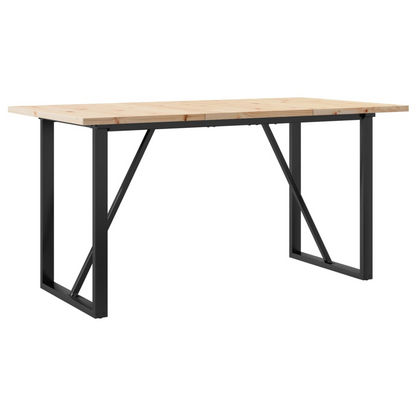 vidaXL Solid Wood Pine Dining Table with Cast Iron O-Frame - 160x80 cm | Rustic & Elegant Dining Furniture - BEYRUN