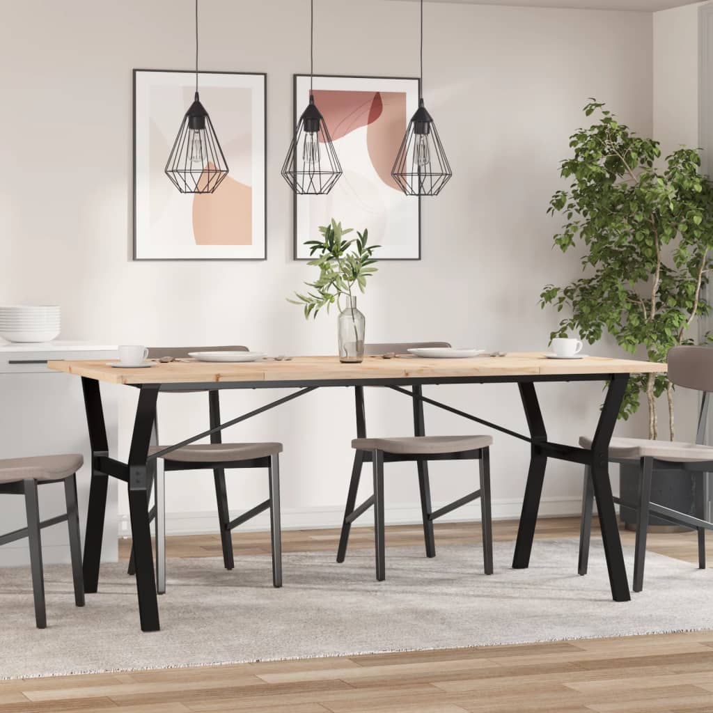 vidaXL Rustic Solid Pine Wood Dining Table with Cast Iron Y-Frame - 180x90x75.5 cm | Durable & Stylish - BEYRUN