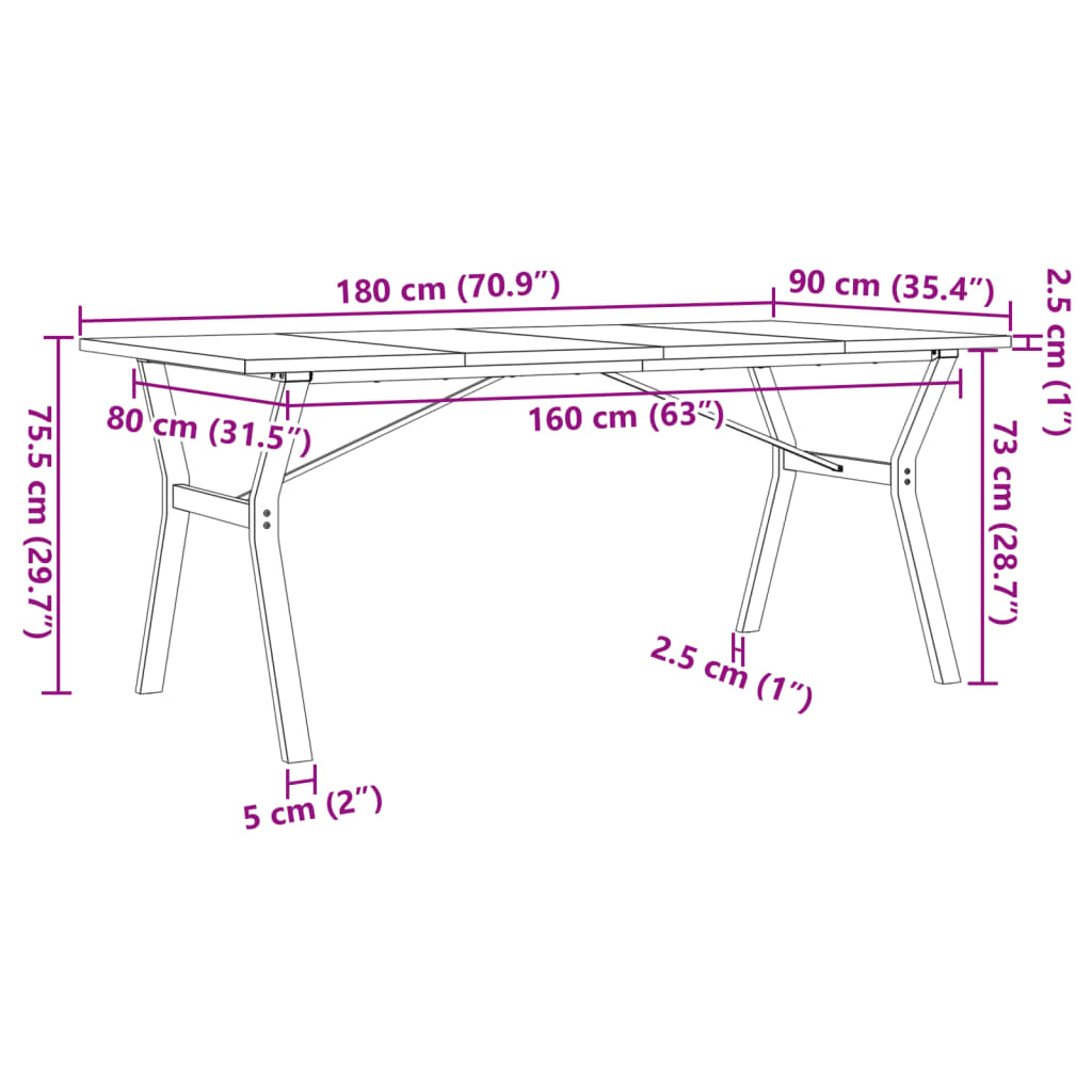 vidaXL Rustic Solid Pine Wood Dining Table with Cast Iron Y-Frame - 180x90x75.5 cm | Durable & Stylish - BEYRUN