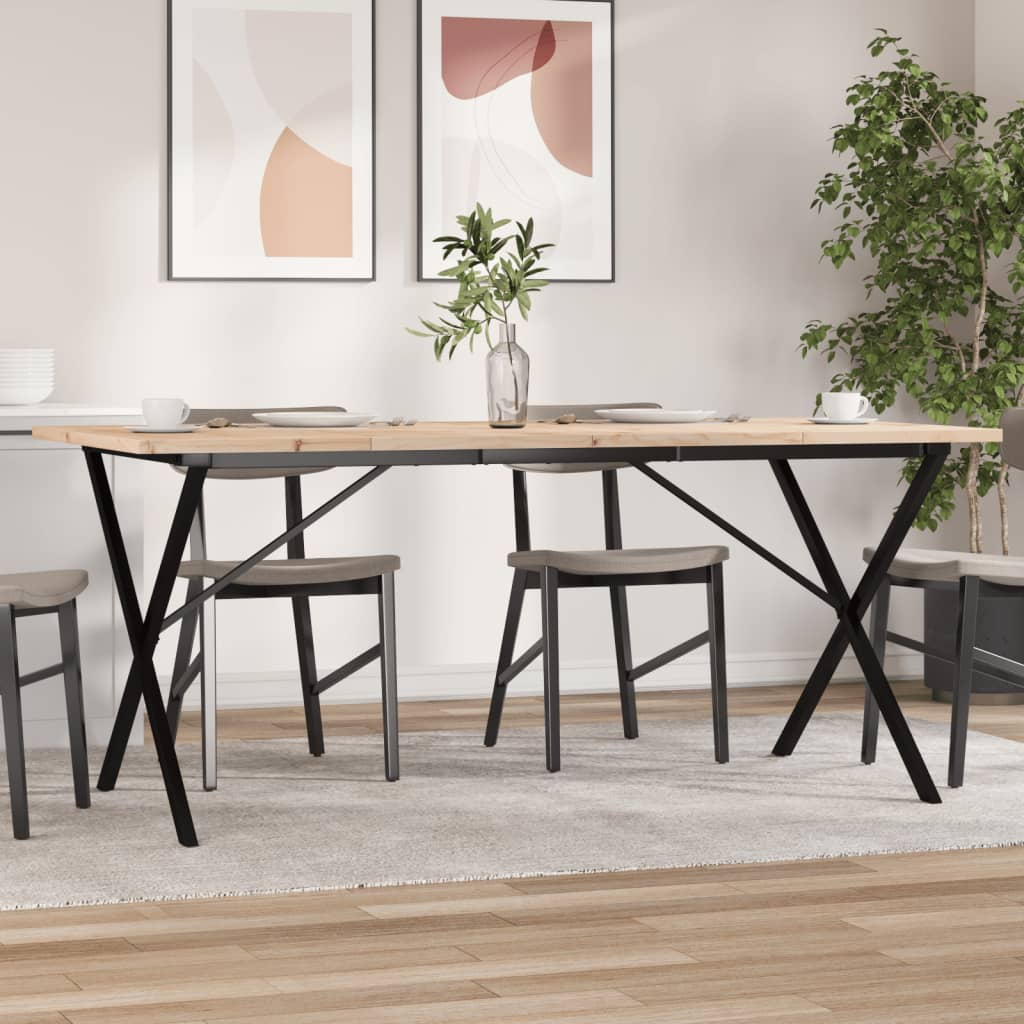 vidaXL 180x90cm Solid Pine Wood Dining Table with Cast Iron X-Frame - Rustic & Durable Kitchen Table - BEYRUN