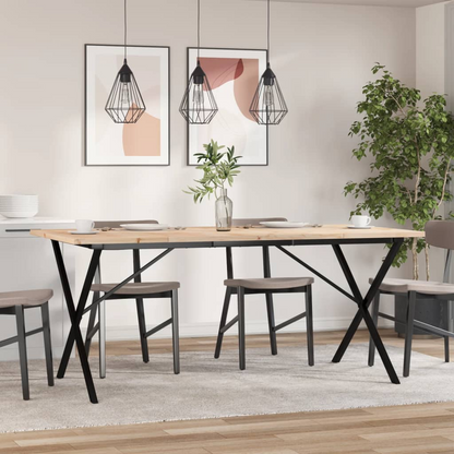 vidaXL 180x90cm Solid Pine Wood Dining Table with Cast Iron X-Frame - Rustic & Durable Kitchen Table - BEYRUN