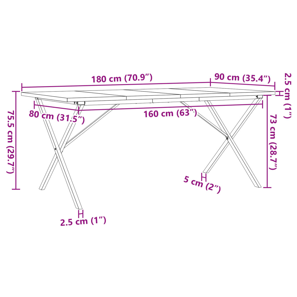 vidaXL 180x90cm Solid Pine Wood Dining Table with Cast Iron X-Frame - Rustic & Durable Kitchen Table - BEYRUN