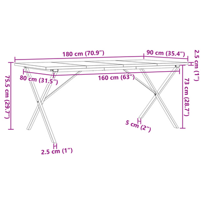 vidaXL 180x90cm Solid Pine Wood Dining Table with Cast Iron X-Frame - Rustic & Durable Kitchen Table - BEYRUN