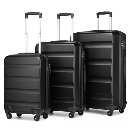 Kono 3-Piece Lightweight ABS Hardshell Suitcase Set with Secure TSA Lock - 19, 24, 28 Inch - Black - BEYRUN