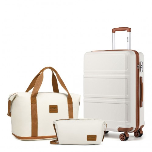 Kono ABS 20'' Suitcase with Weekend Bag & Toiletry Bag - Cream | Stylish & Durable Travel Set - BEYRUN