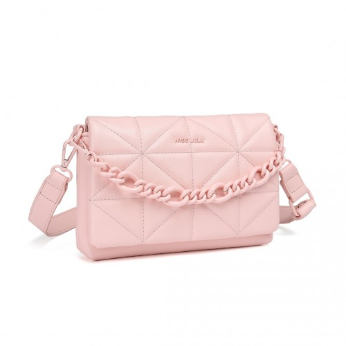 Miss Lulu Quilted Shoulder Bag - Elegant Pink Handbag with Chain Strap - BEYRUN