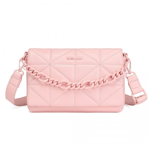 Miss Lulu Quilted Shoulder Bag - Elegant Pink Handbag with Chain Strap - BEYRUN