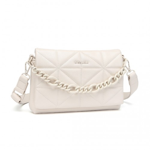 Miss Lulu Chic Quilted Shoulder Bag with Chain Strap - Elegant Beige Handbag for Women | Premium PU Leather & Stylish Design - BEYRUN