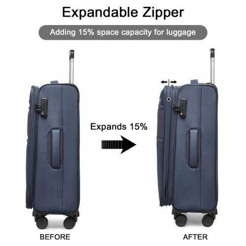 British Traveller 24 Inch Expandable Soft Shell Suitcase with TSA Lock - Lightweight & Durable - Navy - BEYRUN