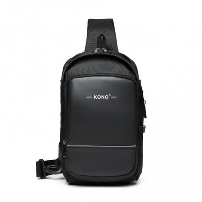 Kono Smart Sling Chest Bag with USB Charging Port - Lightweight Crossbody Backpack for Men & Women - Black - BEYRUN