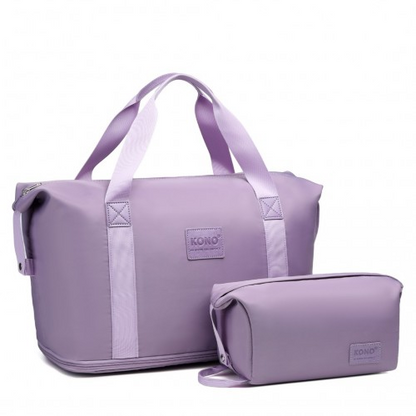 Kono Expandable Waterproof Two-Piece Purple Travel Duffel Bag Set - Durable & Stylish - BEYRUN