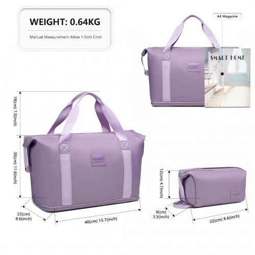 Kono Expandable Waterproof Two-Piece Purple Travel Duffel Bag Set - Durable & Stylish - BEYRUN