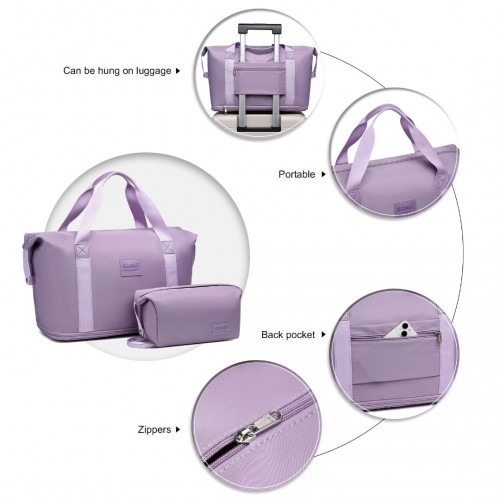 Kono Expandable Waterproof Two-Piece Purple Travel Duffel Bag Set - Durable & Stylish - BEYRUN