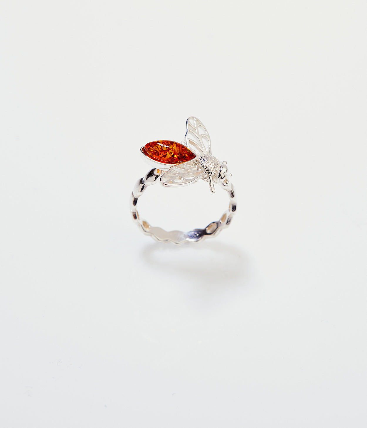 Amber Bee Ring - Genuine Baltic Amber & Sterling Silver - Unique Honeycomb Design