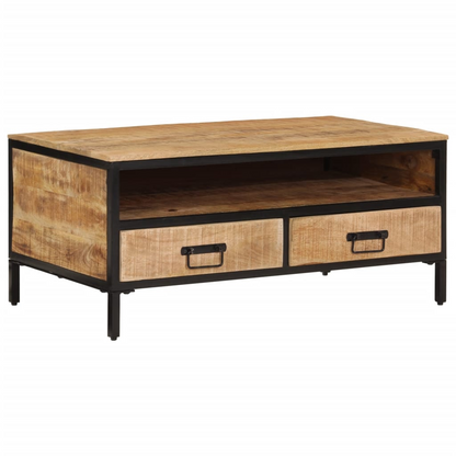 vidaXL Industrial Coffee Table | Solid Mango Wood & Iron | Rustic Living Room Centerpiece | 90x50x30 cm - BEYRUN