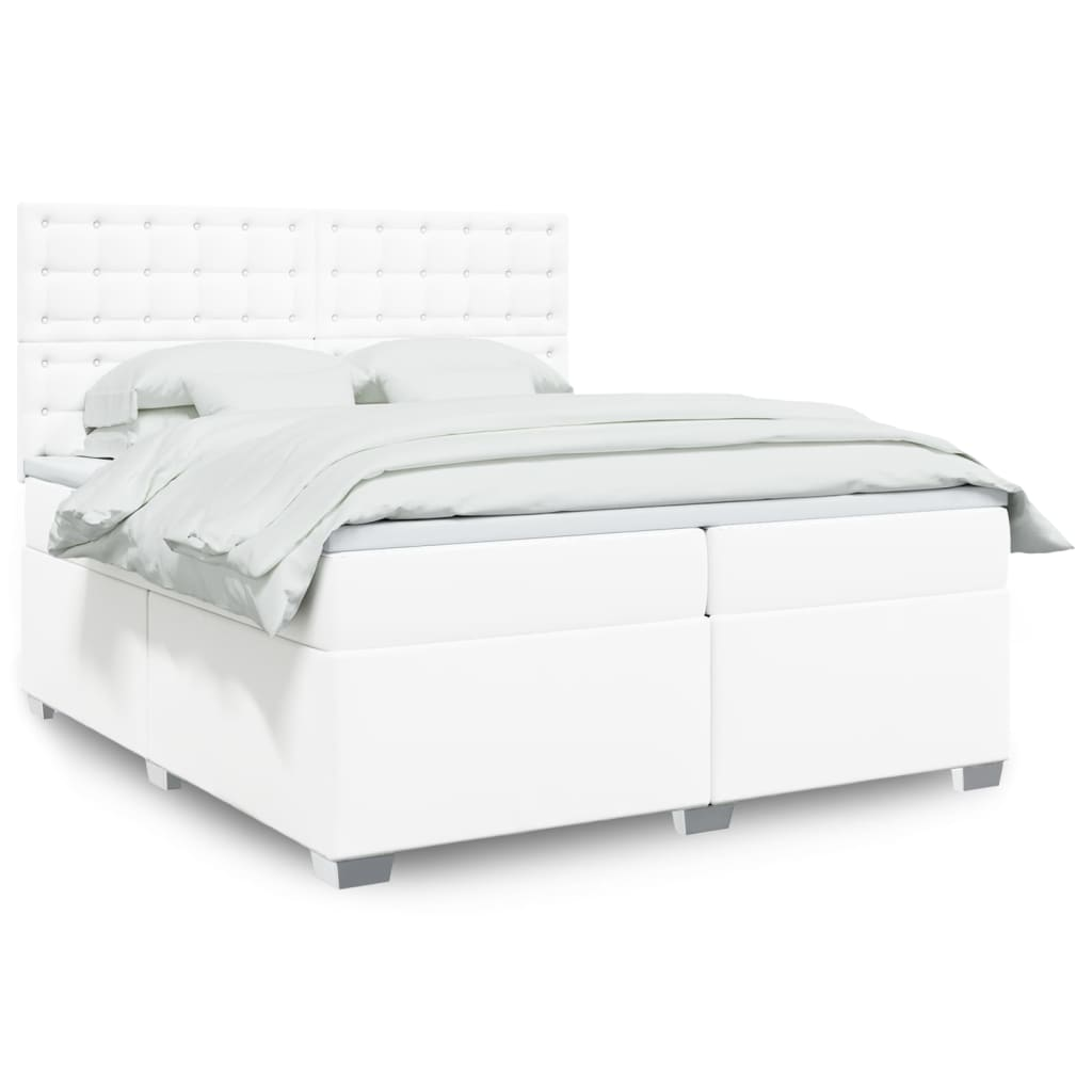 vidaXL Box Spring Bed with Mattress – White Faux Leather 200x200 cm - BEYRUN