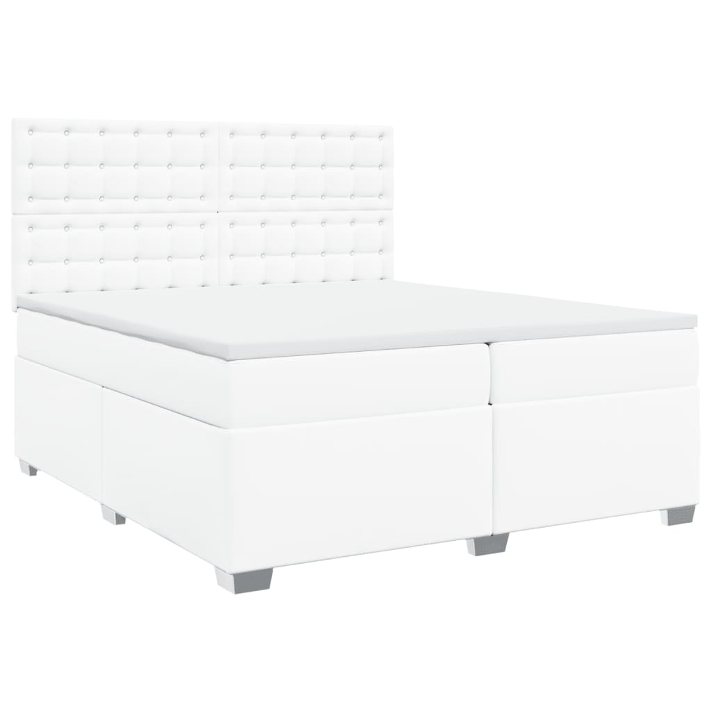 vidaXL Box Spring Bed with Mattress – White Faux Leather 200x200 cm - BEYRUN