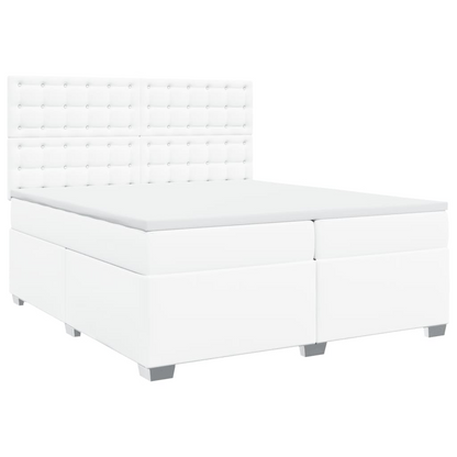 vidaXL Box Spring Bed with Mattress – White Faux Leather 200x200 cm - BEYRUN