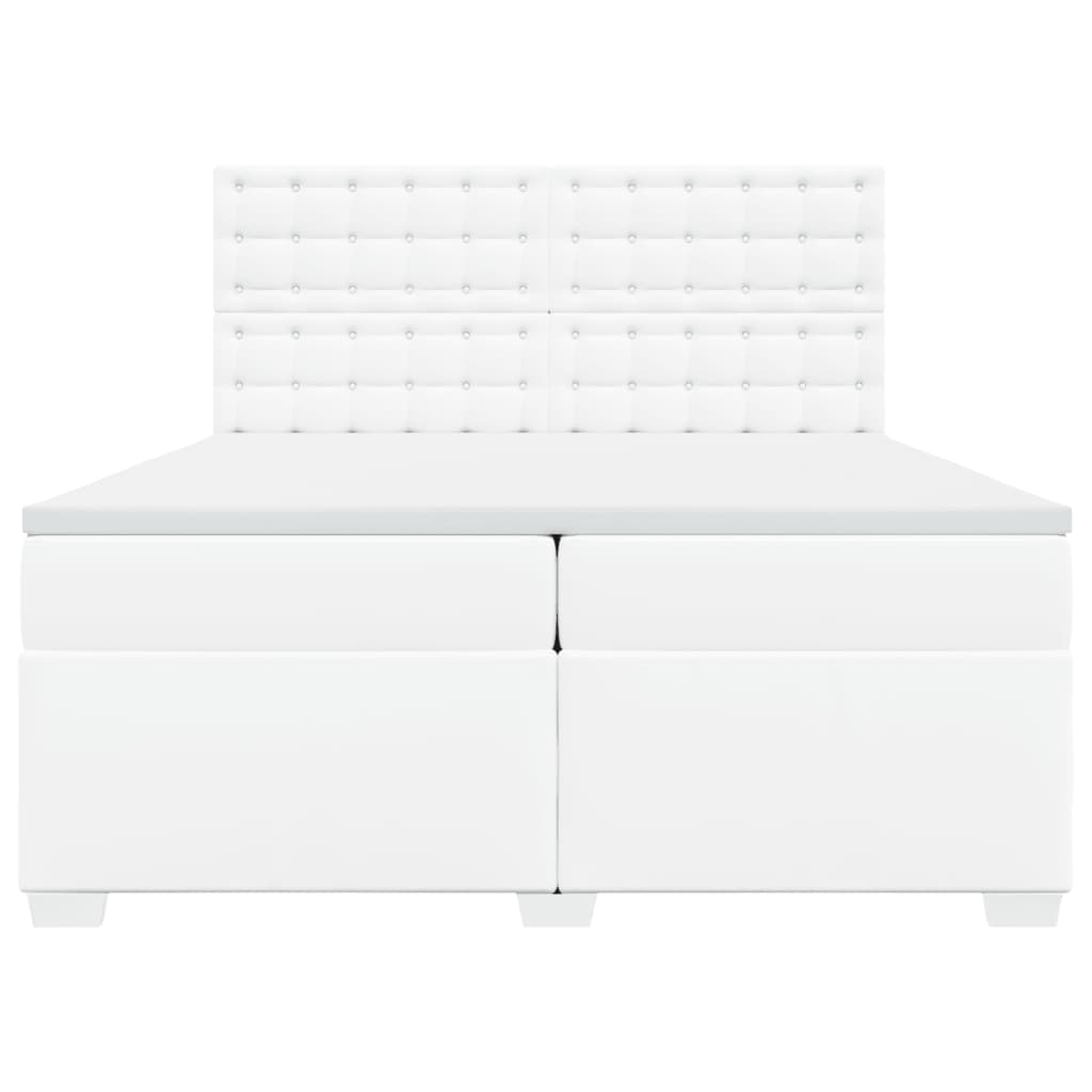 vidaXL Box Spring Bed with Mattress – White Faux Leather 200x200 cm - BEYRUN