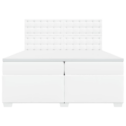 vidaXL Box Spring Bed with Mattress – White Faux Leather 200x200 cm - BEYRUN