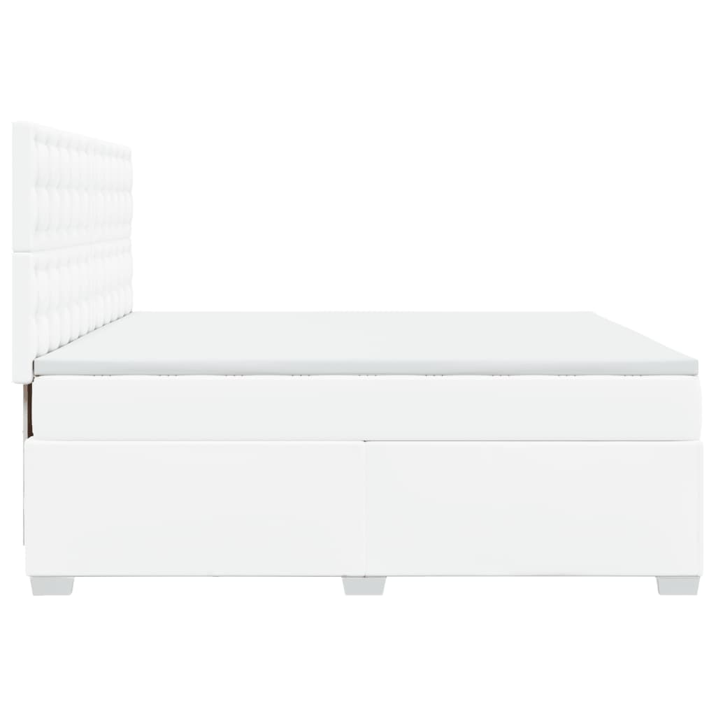 vidaXL Box Spring Bed with Mattress – White Faux Leather 200x200 cm - BEYRUN