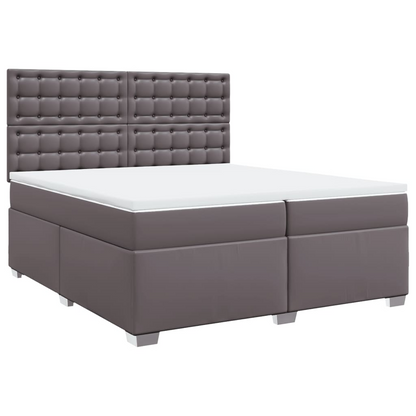 vidaXL Box Spring Bed with Mattress - Grey Faux Leather, 200x200 cm - BEYRUN