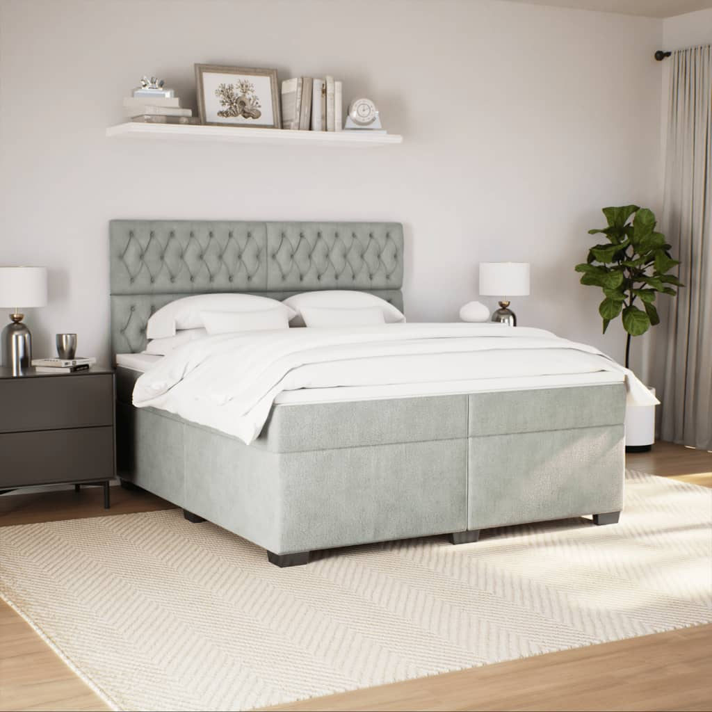 vidaXL Box Spring Bed with Mattress, Light Grey Velvet, 200x200 cm - Ultimate Comfort & Style - BEYRUN