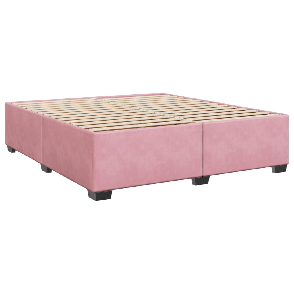 vidaXL Box Spring Bed with Mattress - Pink Velvet, 200x200 cm - BEYRUN