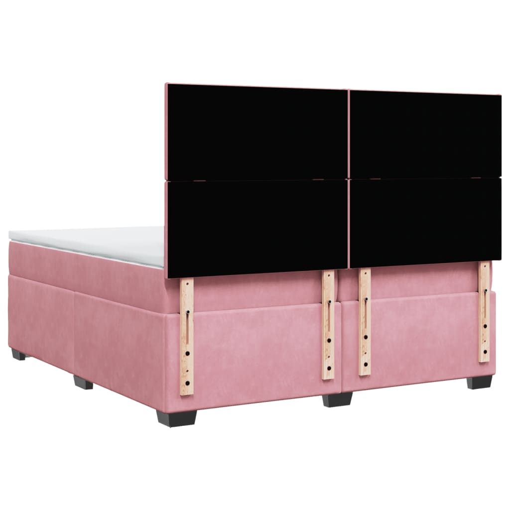 vidaXL Box Spring Bed with Mattress - Pink Velvet, 200x200 cm - BEYRUN