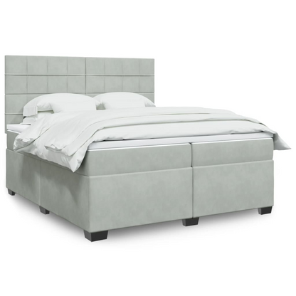 vidaXL Box Spring Bed with Mattress, Light Grey Velvet, 200x200 cm - Ultimate Comfort and Style - BEYRUN