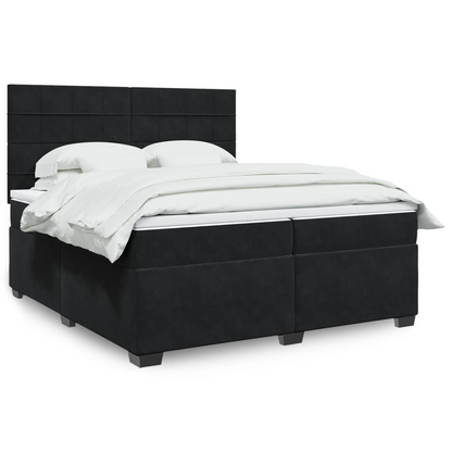 vidaXL Velvet Box Spring Bed with Mattress & Topper - Black 200x200 cm - BEYRUN