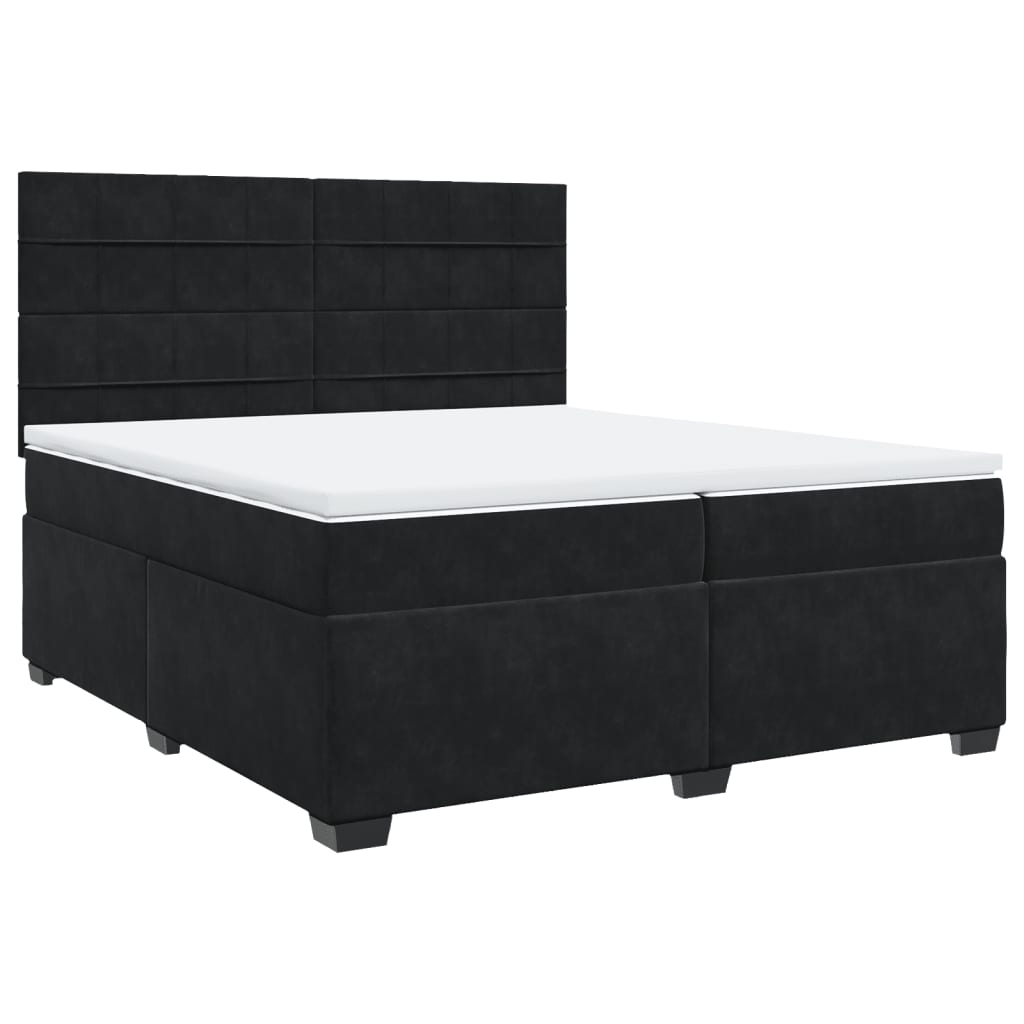 vidaXL Velvet Box Spring Bed with Mattress & Topper - Black 200x200 cm - BEYRUN