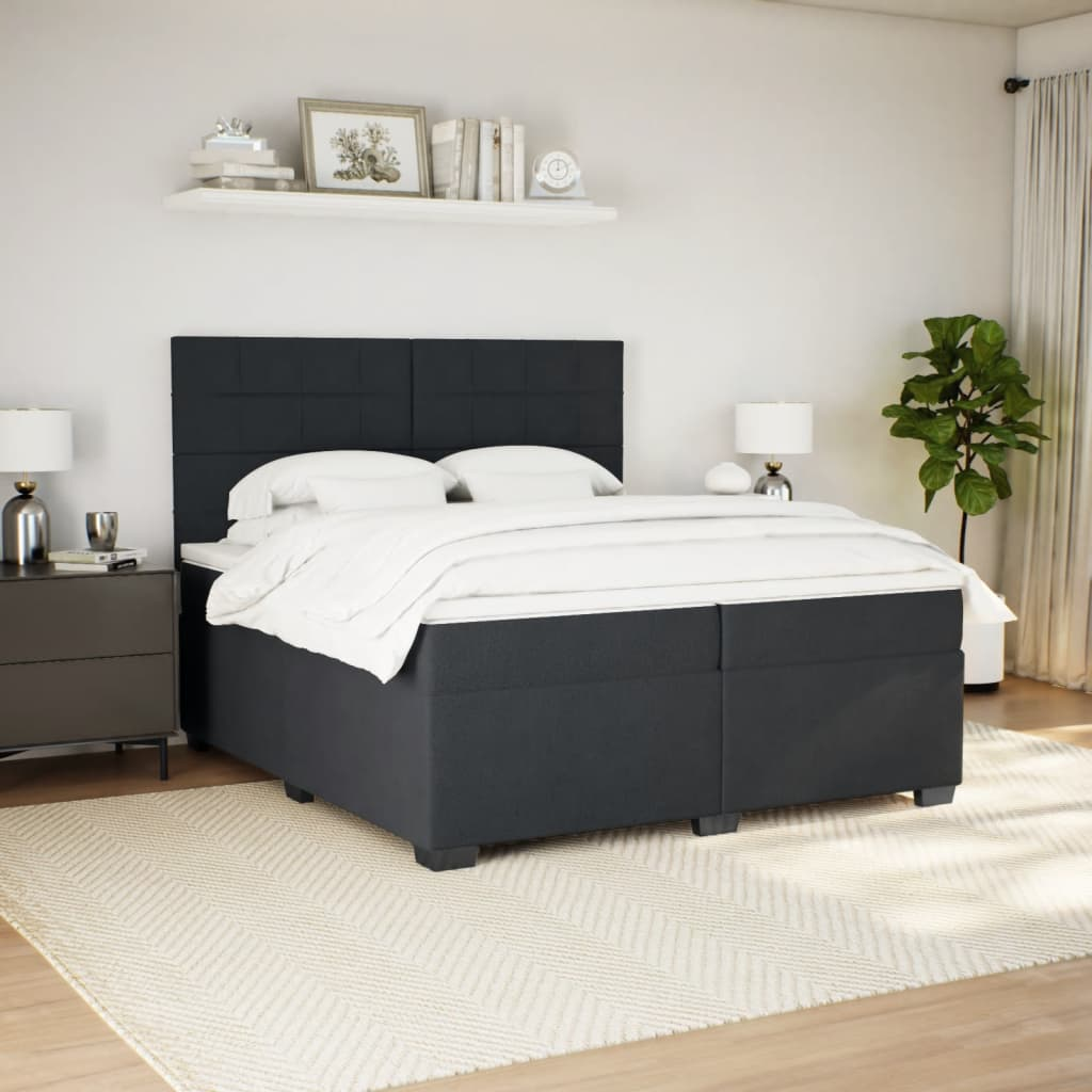 vidaXL Velvet Box Spring Bed with Mattress & Topper - Black 200x200 cm - BEYRUN