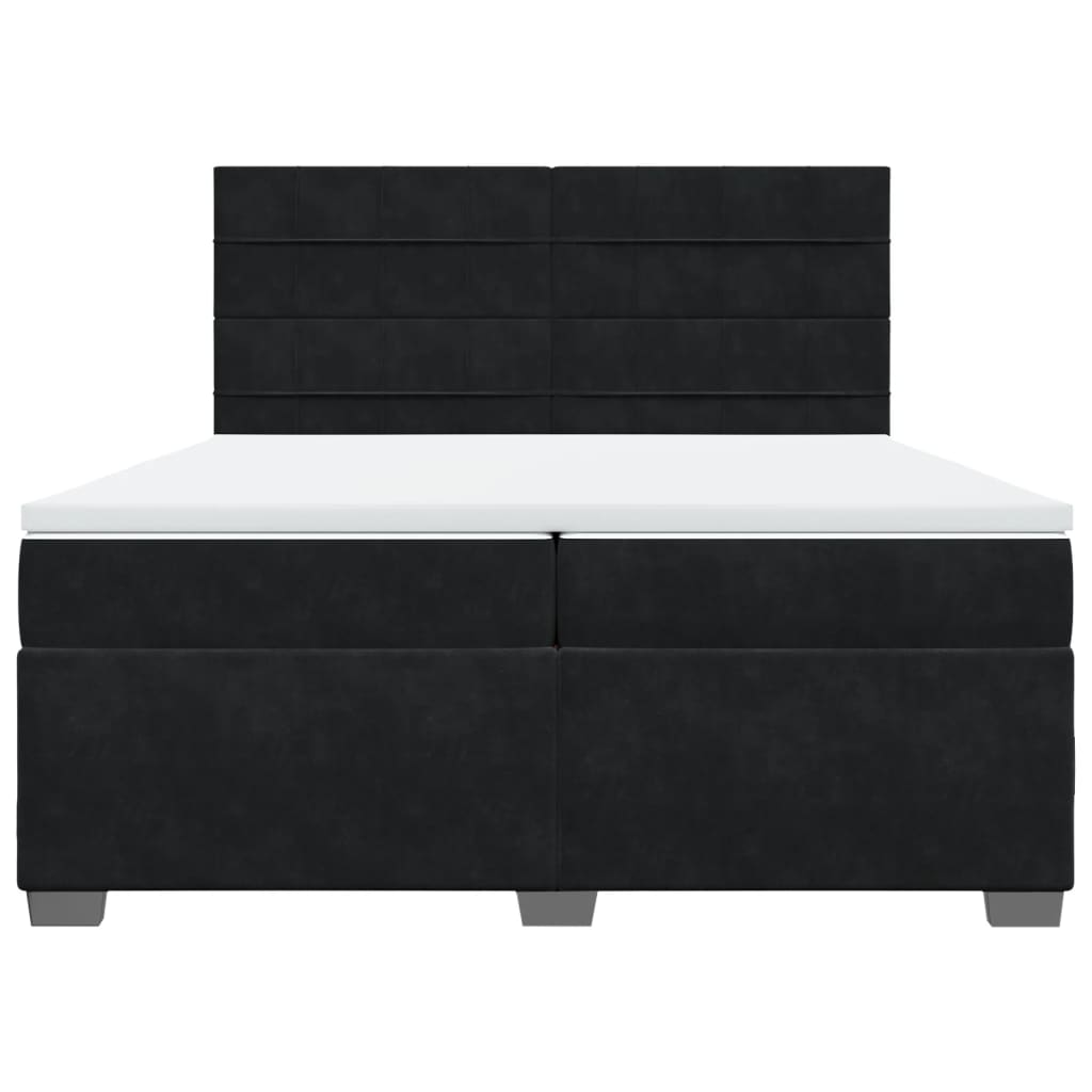 vidaXL Velvet Box Spring Bed with Mattress & Topper - Black 200x200 cm - BEYRUN