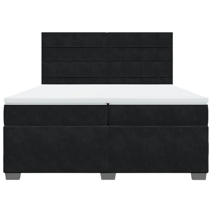 vidaXL Velvet Box Spring Bed with Mattress & Topper - Black 200x200 cm - BEYRUN