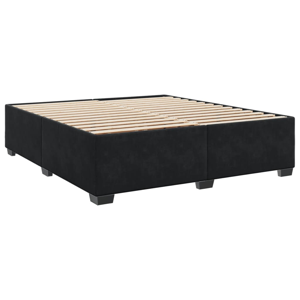 vidaXL Velvet Box Spring Bed with Mattress & Topper - Black 200x200 cm - BEYRUN