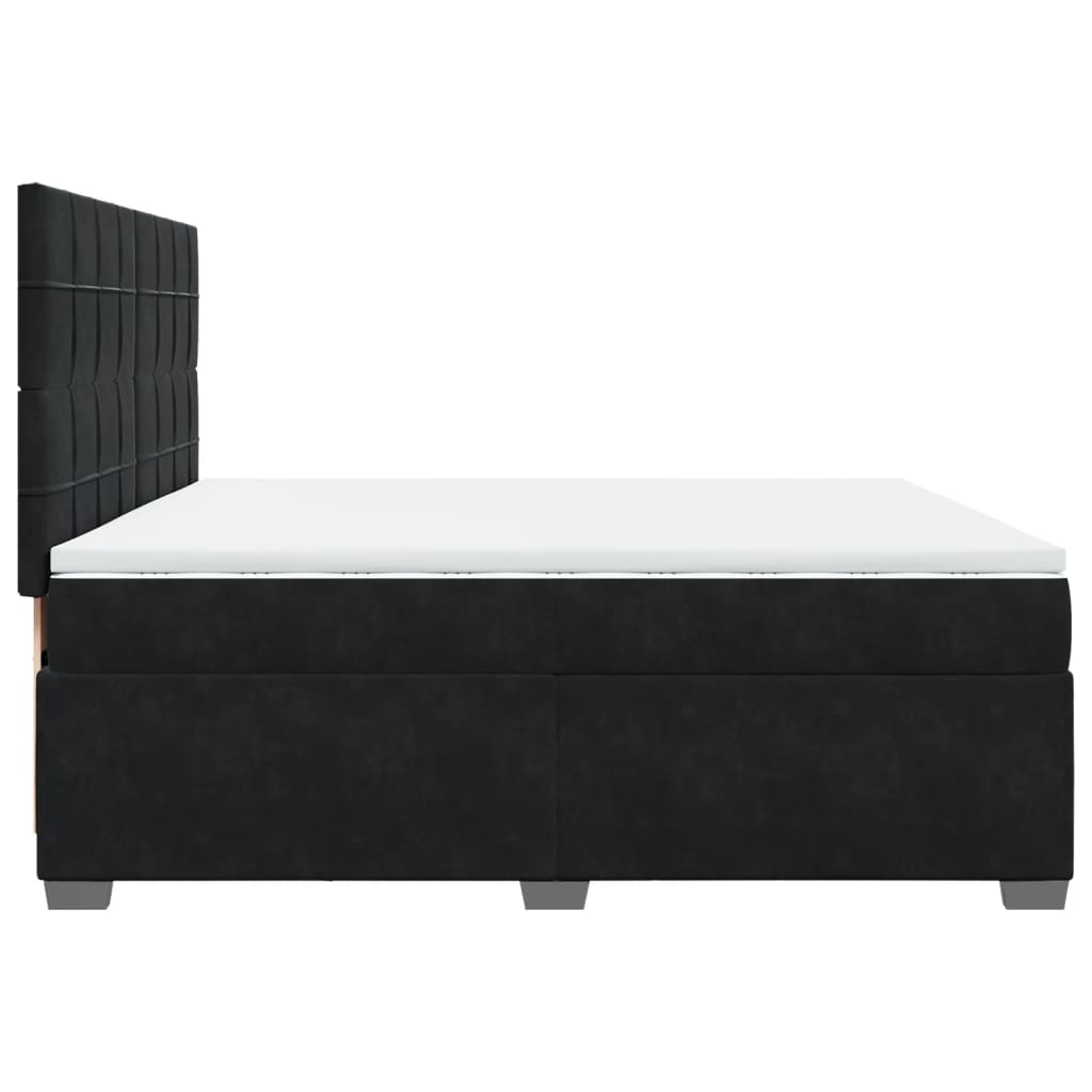 vidaXL Velvet Box Spring Bed with Mattress & Topper - Black 200x200 cm - BEYRUN