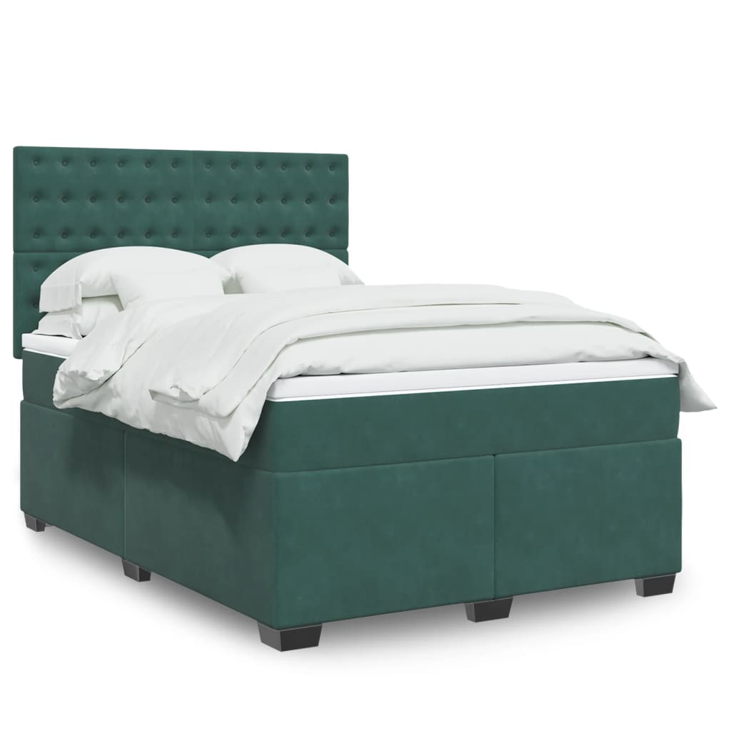 vidaXL Box Spring Bed with Mattress in Dark Green Velvet (140x190 cm) – Luxurious Comfort & Style - BEYRUN