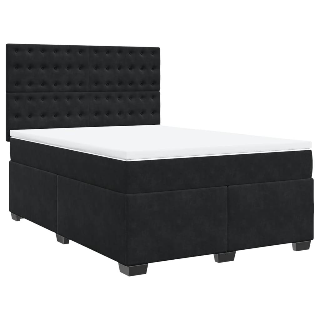 vidaXL Velvet Box Spring Bed with Mattress & Topper 140x190 cm - Black - BEYRUN