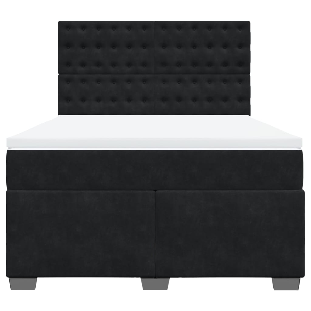 vidaXL Velvet Box Spring Bed with Mattress & Topper 140x190 cm - Black - BEYRUN